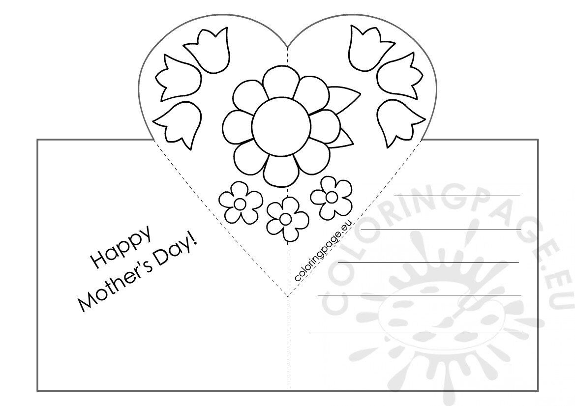 Mothers Day Card with Heart Pop-Up template | Coloring Page