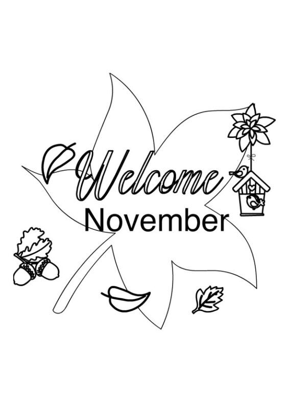 Printable Welcome November Text Coloring Page